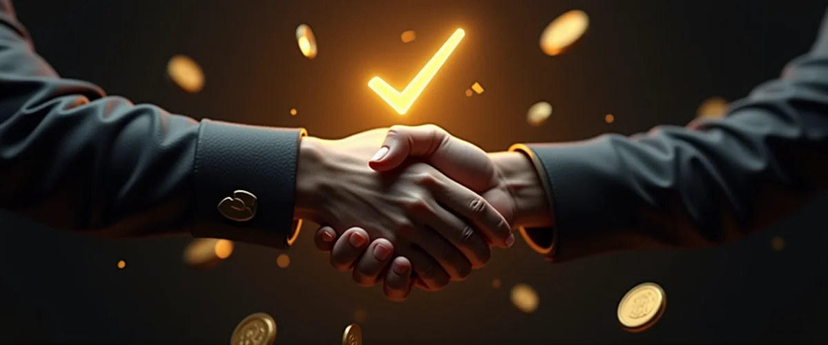 Handdruk met gouden vinkje als symbool voor Prima Casino klantenservice